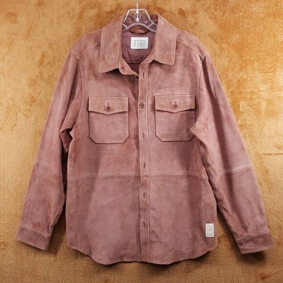 SCOTCH & SODA Shirt Jacket Mens Medium Tan Blush Suede Button Double Pocket $478 - Picture 2 of 11